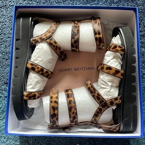 Stuart Weitzman Gala Lift Cheetah Haircalf Sandals